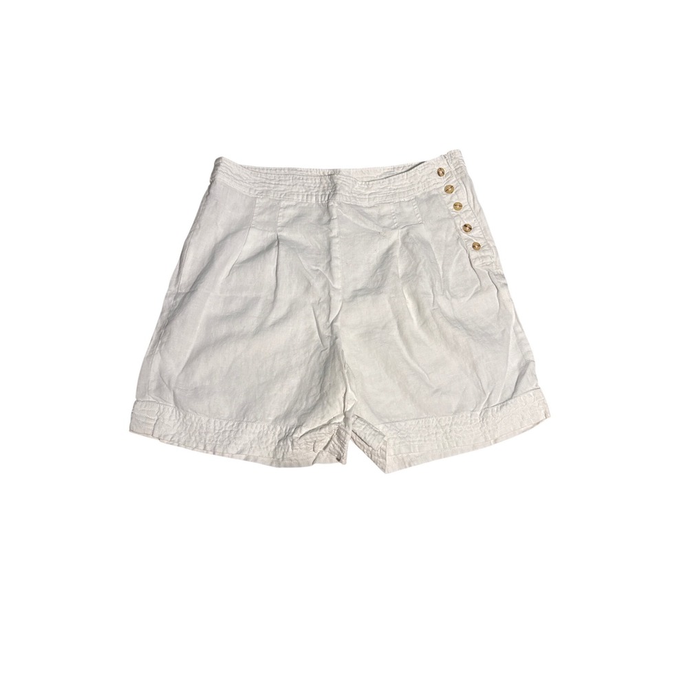 Chicos white Linen High Waisted Side Button/zip Pleated Shorts Coastal  Sz 1.5